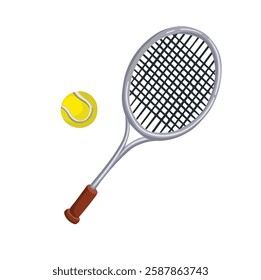 color sport symbol tennis racket and ball, hand drawn vector illustration