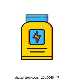 Color Sports nutrition bodybuilding proteine power drink and food icon isolated on white background. Flat filled outline style with shadow. Vector