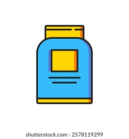 Color Sports nutrition bodybuilding proteine power drink and food icon isolated on white background. Flat filled outline style with shadow. Vector