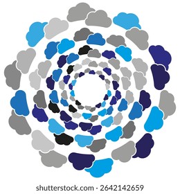 Color spot pattern. Abstract spiral form. Vector rounded shapes. Blue and grey tones.