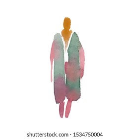 Color spot with watercolors in the form of a group of people. Vector watercolor hand painted silhouette of man and woman