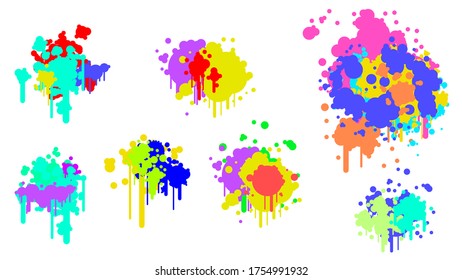 Color Spray Diferente Set Paint Blot Elements Vector (Pincel)