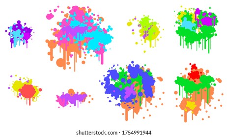 Color Spray Different Set Paint Blot Elements Vector Object Brush