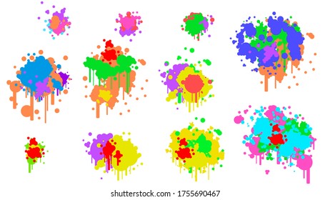 Color Spray Different Set Paint Blot Elements Vector Object Brush