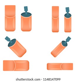 Color spray paint can in flat cartoon style isolated on white background.