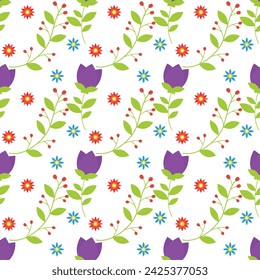 Color spring flowers pattern in vector.