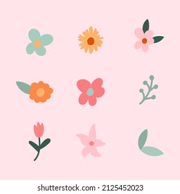 Color spring set. Hand drawn elements for paper, stickers, posters and prints. Hand drawn simple illustration. EPS 10.