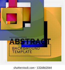 Color square composition with text. Geometric abstract background. Vector illustration