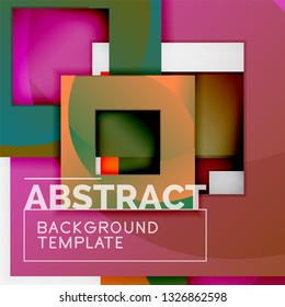 Color square composition with text. Geometric abstract background. Vector illustration