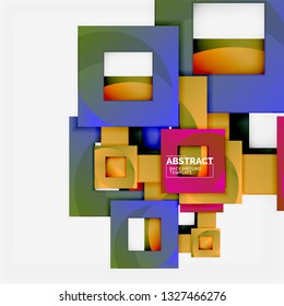 Color square composition with text. Geometric abstract background. Vector illustration