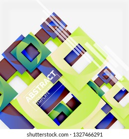 Color square composition with text. Geometric abstract background. Vector illustration