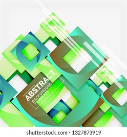 Farbquadrat Zusammensetzung mit Text. Geometrischer abstrakter Hintergrund. Vektorgrafik