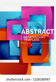 Color square composition with text. Geometric abstract background. Vector illustration