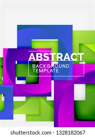Color square composition with text. Geometric abstract background. Vector illustration