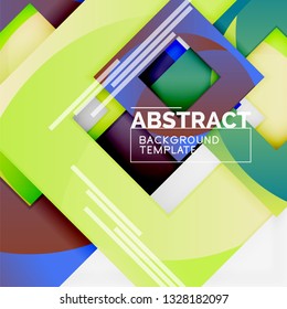 Color square composition with text. Geometric abstract background. Vector illustration