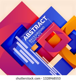 Color square composition with text. Geometric abstract background. Vector illustration