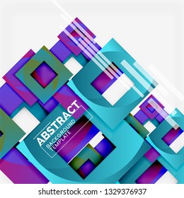 Color square composition with text. Geometric abstract background. Vector illustration