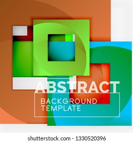 Color square composition with text. Geometric abstract background. Vector illustration