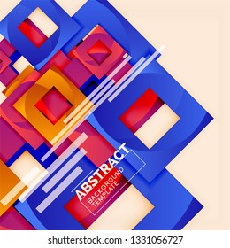 Color square composition with text. Geometric abstract background. Vector illustration