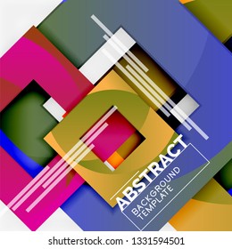 Color square composition with text. Geometric abstract background. Vector illustration