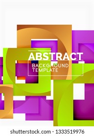 Color square composition with text. Geometric abstract background. Vector illustration