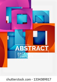 Color square composition with text. Geometric abstract background. Vector illustration