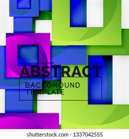 Color square composition with text. Geometric abstract background. Vector illustration
