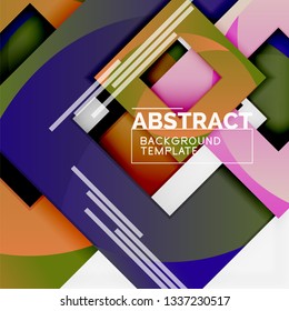 Composição quadrada colorida com texto. Fundo geométrico abstrato. Ilustração vetorial