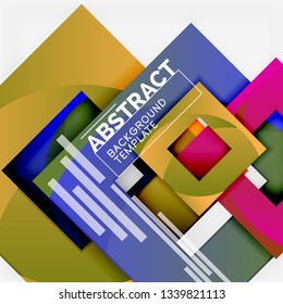 Color square composition with text. Geometric abstract background. Vector illustration