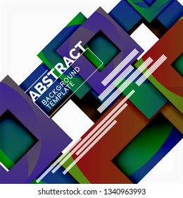 Color square composition with text. Geometric abstract background. Vector illustration