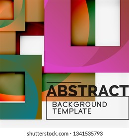 Color square composition with text. Geometric abstract background. Vector illustration