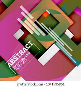 Color square composition with text. Geometric abstract background. Vector illustration
