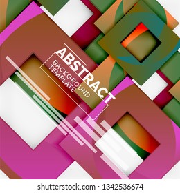 Color square composition with text. Geometric abstract background. Vector illustration
