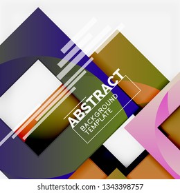 Color square composition with text. Geometric abstract background. Vector illustration