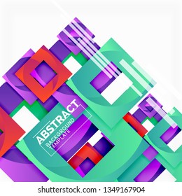 Color square composition with text. Geometric abstract background. Vector illustration