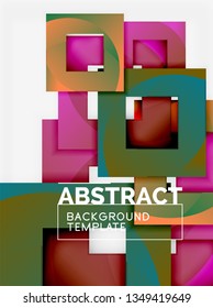 Color square composition with text. Geometric abstract background. Vector illustration