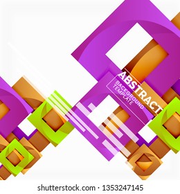 Color square composition with text. Geometric abstract background. Vector illustration