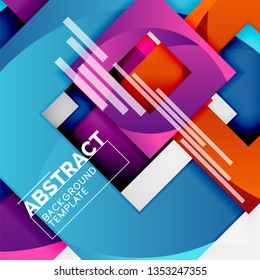 Color square composition with text. Geometric abstract background. Vector illustration