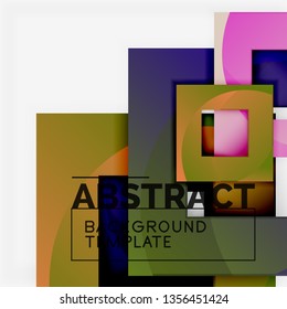 Color square composition with text. Geometric abstract background. Vector illustration