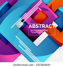 Color square composition with text. Geometric abstract background. Vector illustration