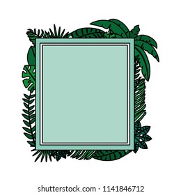 color square with exotic plants branches leaves
