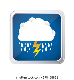 color square frame and blue background with cloud with rain and lightning vector illustration