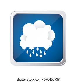 color square frame and blue background with cumulus of clouds with rain vector illustration