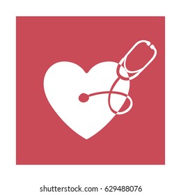 color square frame with heart and stethoscope vector illustration