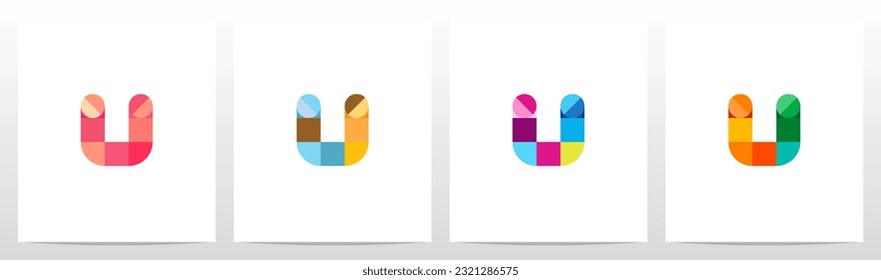 Color Square Geometric Mosaic Letter Logo Design U