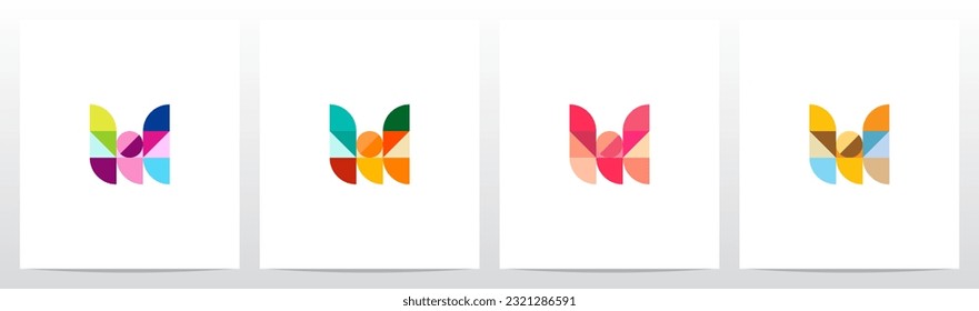 Color Square Geometric Mosaic Letter Logo Design W