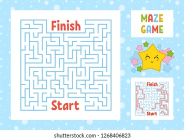 Color square maze. Find the right path from start to finish. Kids worksheets. Activity page. Game puzzle for children. Cute cartoon star. Labyrinth conundrum. Vector illustration. With answer