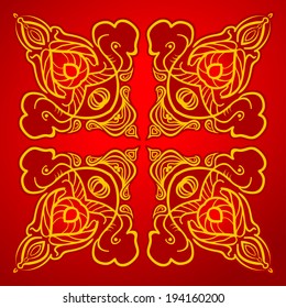 Color Square Ornamental Pattern, Abstract Red Vector Illustration