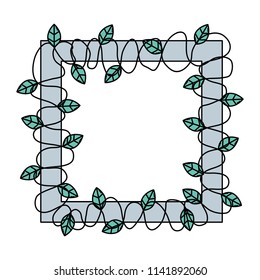color square with plant branch and natural leaves