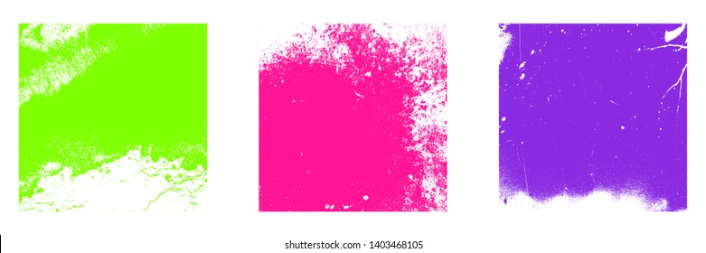 Color square shape distress overlay frame background set. Abstract Grunge dirty backdrop. Used aged border template. Shabby edge basis element. Retro cover aging design detail. EPS10 vector